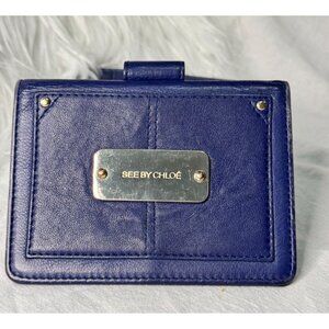 See By Chloe Womens Blue Leather Wallet With‎ Card Slots & Snap Closure